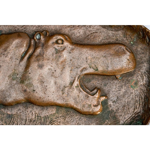 Artist Signed Antique Art Nouveau Solid Bronze Hippopotamus Hippo Tray Catchall For Sale - Image 4 of 12