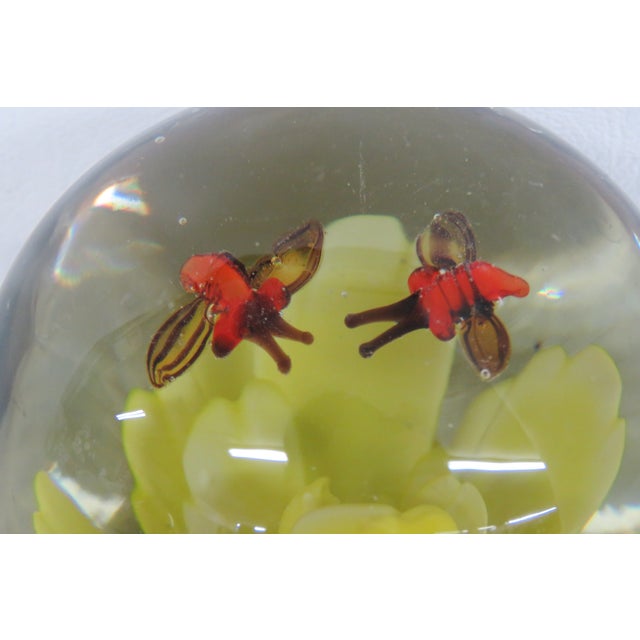 Silvestri Handcrafted Art Glass Paperweight Orange Bugs on a Yellow Flower 4516b For Sale - Image 11 of 12