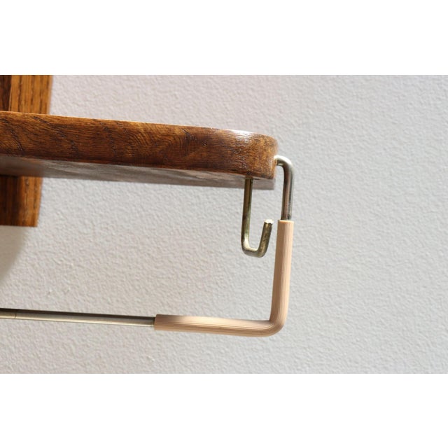 1950s Mid-Century American Modern Chestnut Wall Mounted Valet With Mirror and Shelf For Sale - Image 5 of 10
