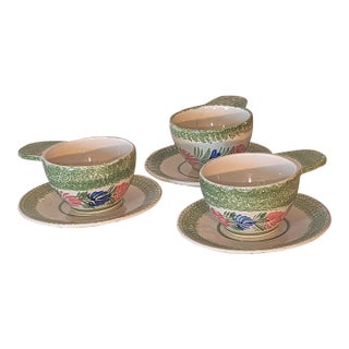 Antique Cups With Plates by Henriot Quimper- 6 Pieces For Sale