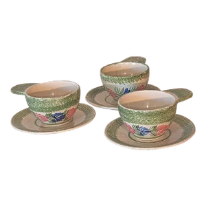 Early 20th Century Cups With Plates by Henriot Quimper- 6 Pieces