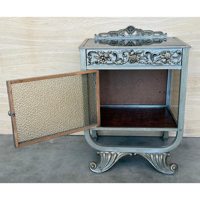 Mid 20th Century Mid 20th Century Art Deco Pair of Metal Nightstands with Original Crystal door For Sale - Image 5 of 18