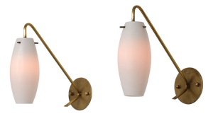 Italian Minimalist Brass and Opaline Glass Wall Sconces, 1950s, Set of 2