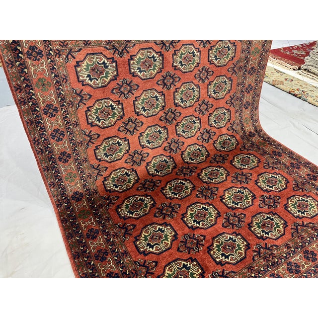 Art Deco Red Turkmen Philpa Wool Area Rug, Tribal Geometric Medallion Design For Sale - Image 3 of 17