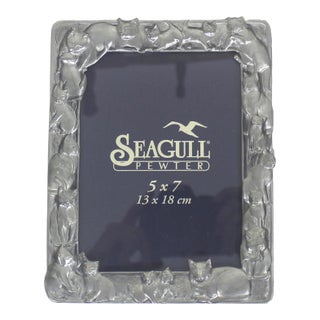 Vintage Pewter Cat Picture Frame 5 X 7 Large Seagull Canada Easel Table Top Photograph Portrait Rectangular Photo Pf230 For Sale
