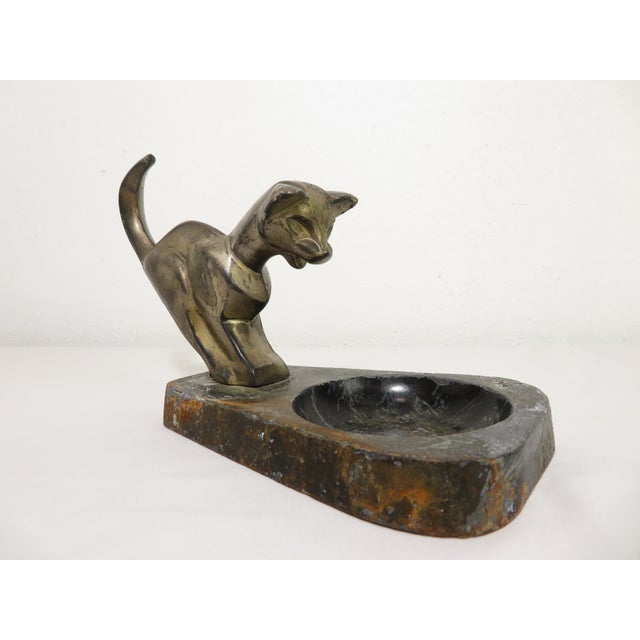 Mid-Century Modern Art Deco Cubist Cat Sculpture Catchall Ashtray Bowl ~ Brutalist Mid Century Modern For Sale - Image 3 of 17