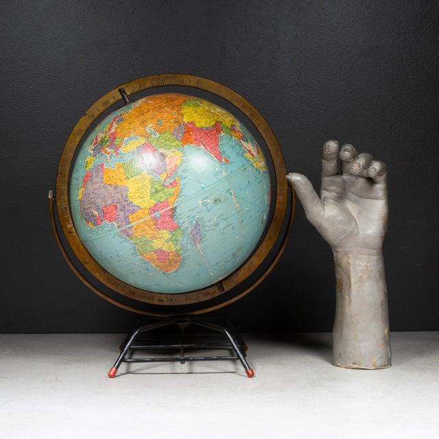 Metal Vintage Mid-Century Replogle 12" World Globe on Atomic Wire Stand (C. 1954–1958) For Sale - Image 7 of 7