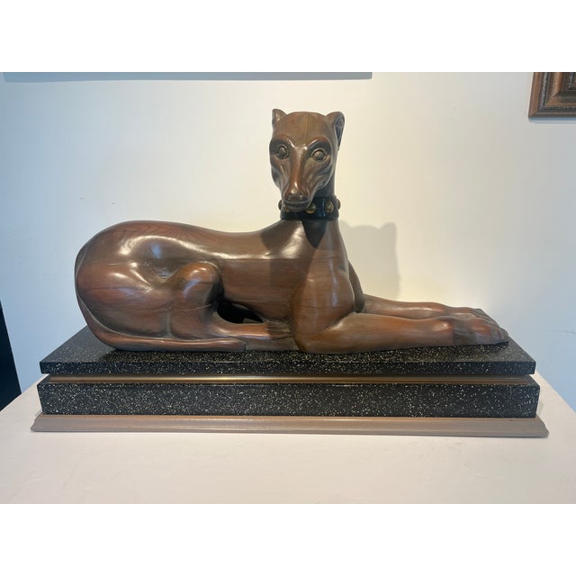 Mid-Century Vintage Whippet Dod Wood Sculpture Seated on Base For Sale - Image 6 of 15