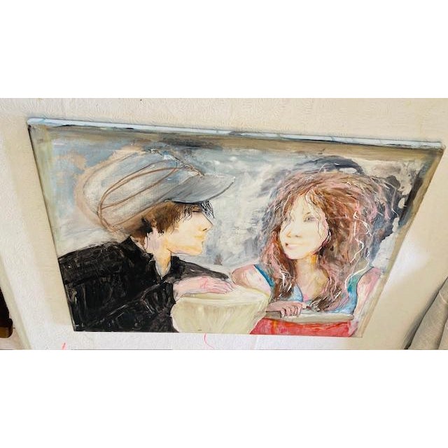 Young Couple, Original Acrylic & Ink on Canvas - Unsigned For Sale - Image 12 of 13