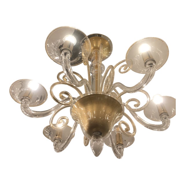 Contemporary Transparent Gold Courls Murano Glass Chandelier For Sale