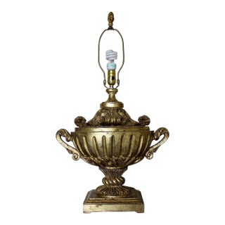 Antique Italian Neoclassical Giltwood Urn Table Lamp - 32” For Sale