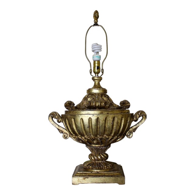 Antique Italian Neoclassical Giltwood Urn Table Lamp - 32” For Sale