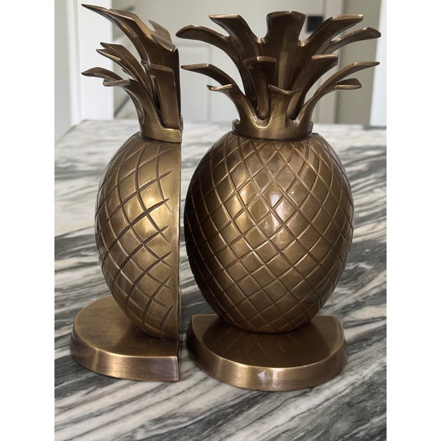 Vintage Brass Pineapple Book Ends - A Pair For Sale In Seattle - Image 6 of 10