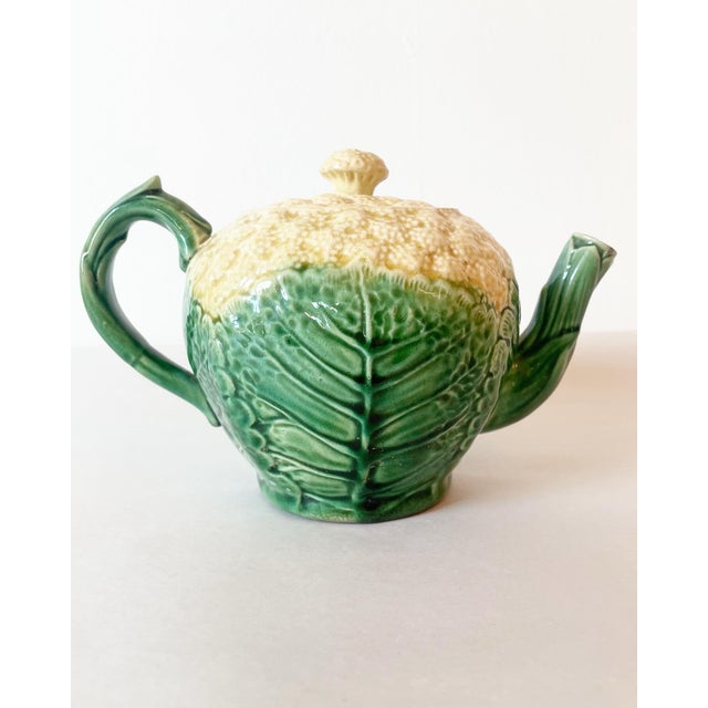 Traditional Antique Majolica Lettuce Ware Cauliflower Cabbage Teapot by Griffen, Smith & Hill Circa 1880 For Sale - Image 3 of 8