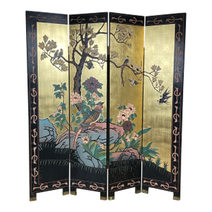 Vintage Asian Black Lacquer Coromandel Room Screen