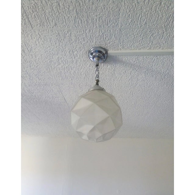 Glass Art Deco Pendant Light in Opaque Glass Globe For Sale - Image 7 of 7