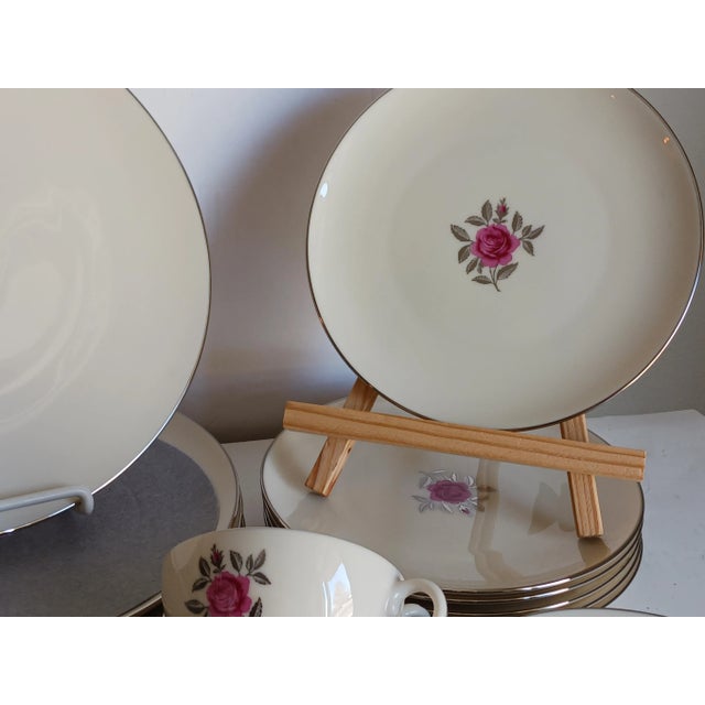 Mid-Century Modern Lenox Roses Ballad Bone China Dinnerware Usa Six 5-Pc Place Settings- 30 Pieces For Sale - Image 3 of 7