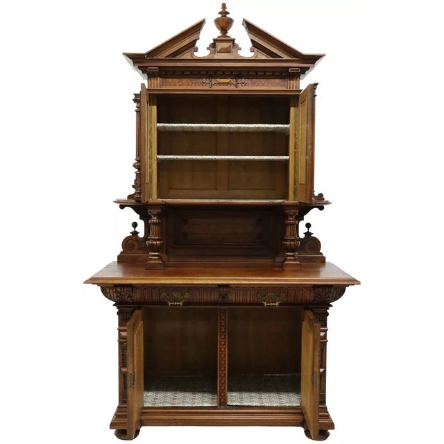 French 1800's Antique French Renaiss. Revival, Figural, Marquetry Buffet a Deux Corps For Sale - Image 3 of 6