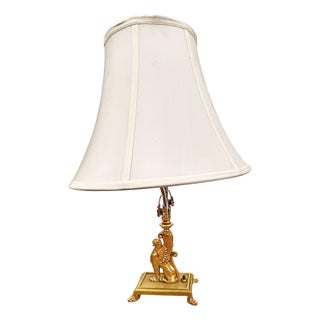 1930 Hollywood Regency Cast Bronze Scrolling Griffin Table Lamp W/ Lamp Shade For Sale