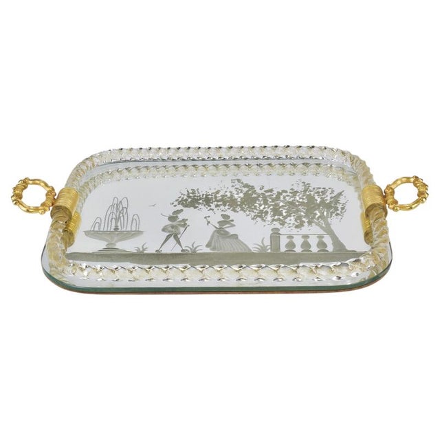 Swirl Murano Glass Mirror Serving Tray from Ercole Barovier, Venice, 1940s For Sale - Image 16 of 16