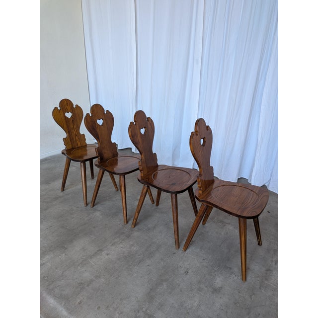 Farmhouse Tyrolean Chair with Heart Cutout Back, 1970s, Set of 4 For Sale - Image 14 of 18