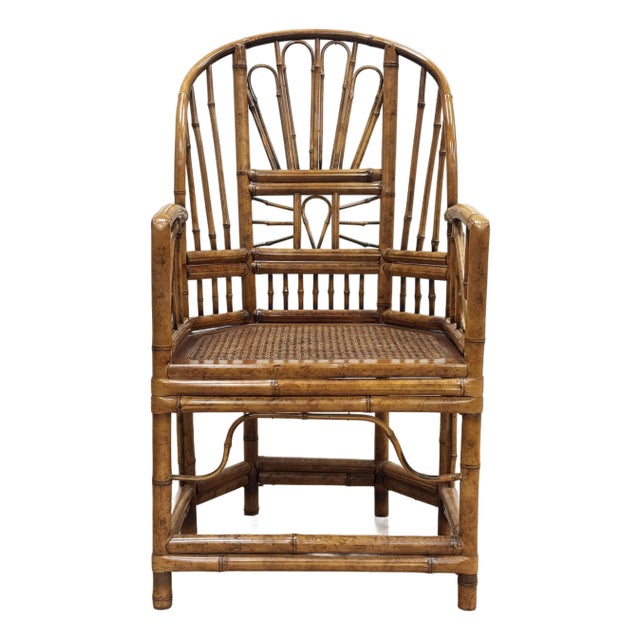 Vintage Brighton Pavilion Style Burnt Bamboo Chair For Sale