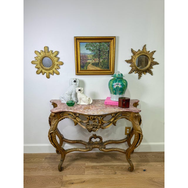 Late 19th Century Late 19th Century Louis XV Gilded Console With Rose Marble Top For Sale - Image 5 of 5