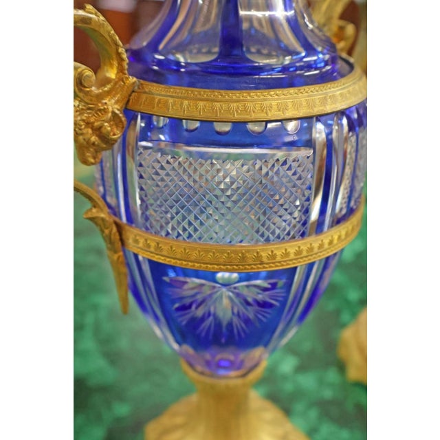 Pair of Late 19th Century Neoclassical Russian Bronze & Cut Cobalt Glass Vases For Sale - Image 17 of 17