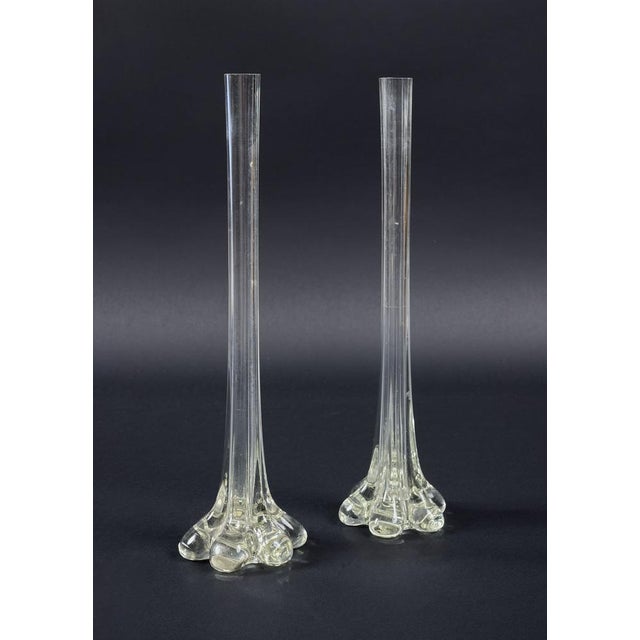 Art Nouveau French Gladioli Fluted Glass Vases, 1890s, Set of 2 For Sale - Image 4 of 6