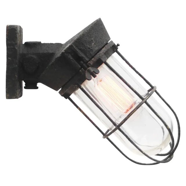 Vintage Dutch Industrial Black Cast Iron and Glass Sconce by Industria Rotterdam For Sale - Image 6 of 6