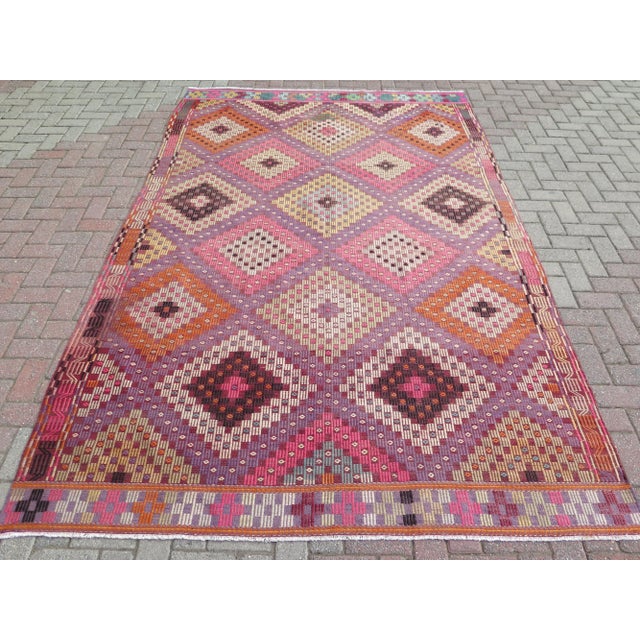 60s Pink Colored Large Turkish Jijim Kilim Rug For Sale - Image 11 of 11