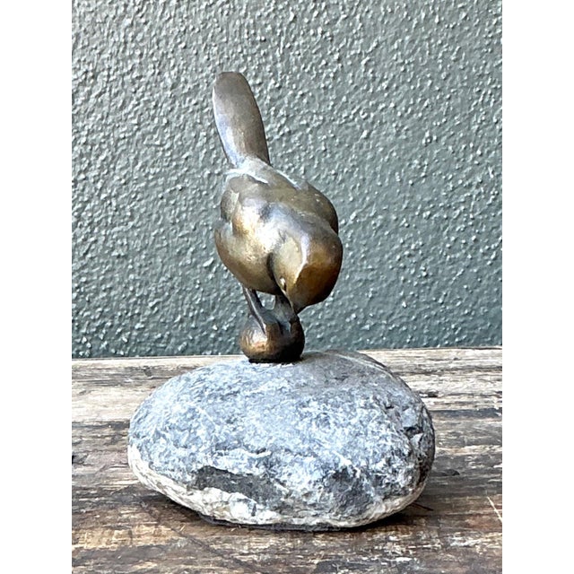 Vintage Bronze Bird Sculpture on Stone Base For Sale - Image 10 of 14