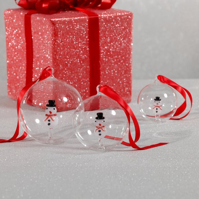 Contemporary Snowman Clear Ball Ornaments, Set of 4, 4.75" For Sale - Image 3 of 3