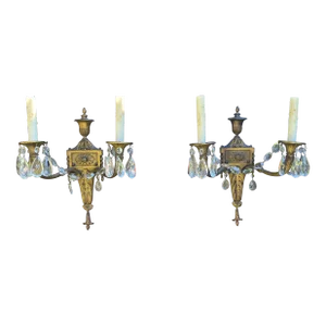 Late 19th Century French Neoclassical Gilt Bronze and Crysta Wall Light Scones in Gilt-Bronze Wall Lights in Louis XVI Style. - a Pair