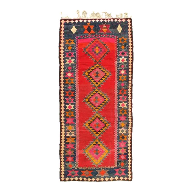 1960s Shiraz Kilim Design Rug For Sale