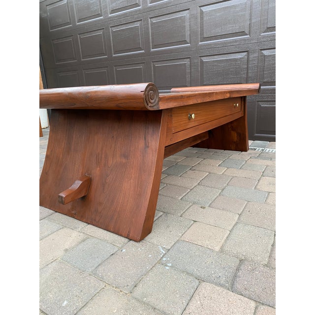 1990s Refinished Vintage Teak Carved Windowbox Coffee Table For Sale - Image 4 of 11