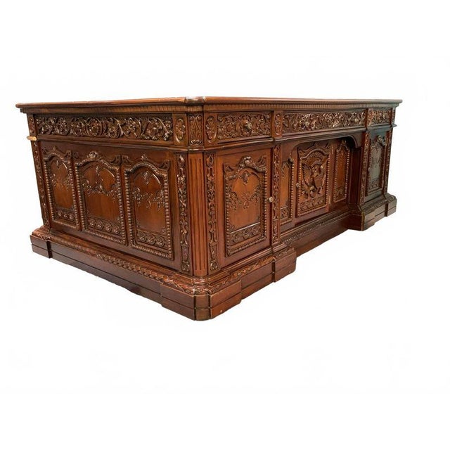 Solid Mahogany Wood Hand Carved Office Executive Large Resolute/President Desk For Sale In San Diego - Image 6 of 12
