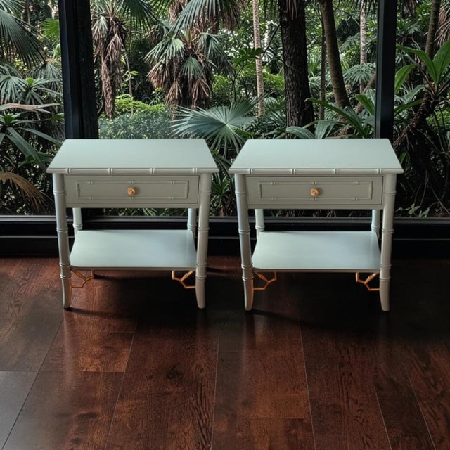 1970s 1970s Attributed to Thomasville Allegro Faux Bamboo Nightstands - A Pair For Sale - Image 5 of 5