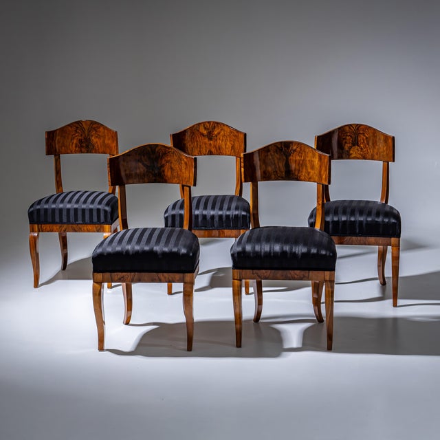 Biedermeier Shovel-Back Chairs in Walnut, 1830, Set of 5 For Sale - Image 12 of 12