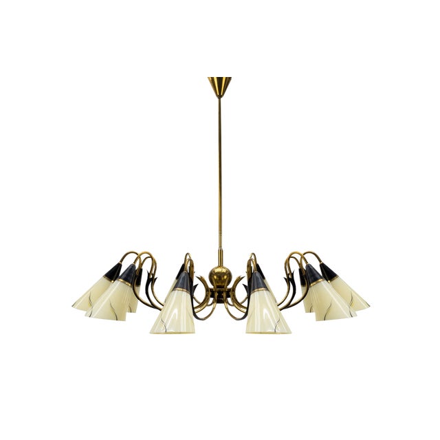 Italian Brass & Glass Sputnik Chandelier with 10 Lights, 1950s For Sale
