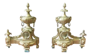Antique French Bronze Rams Head Chenets - a Pair