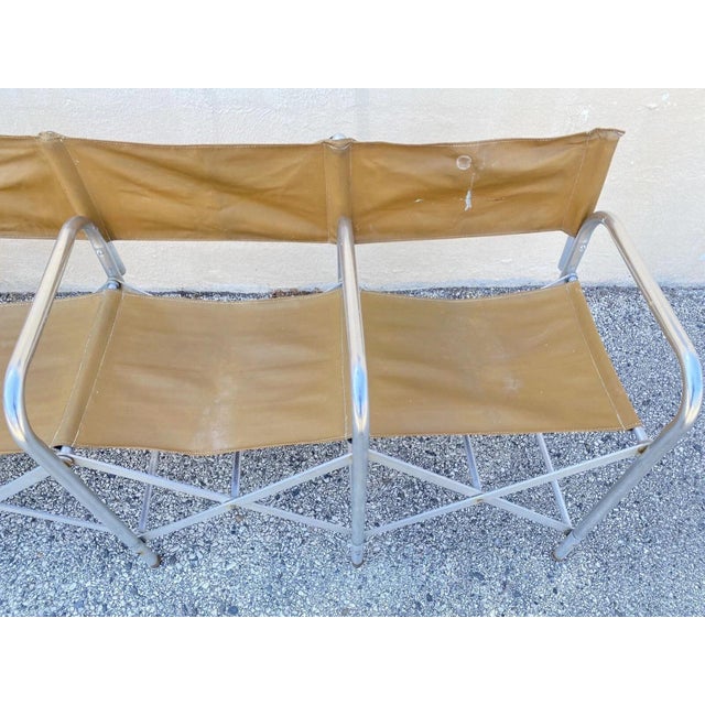 Vintage Crown MFG 7 Seat Aluminum Canvas Folding Chair Camping Sports Team Bench For Sale - Image 4 of 12