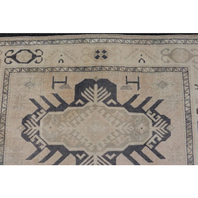 Vintage Oushak Rug From Turkey With Navy Blue and Floral Medallion's 4'7 X 7'0 For Sale In Atlanta - Image 6 of 10