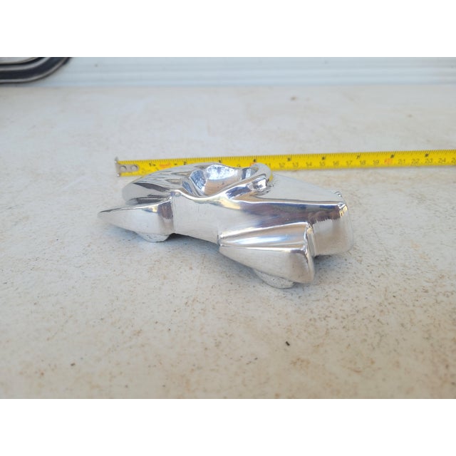 Vintage 1930s Art Deco Streamline Cast Aluminum Roadster Car Ashtray Desk Sculpture For Sale - Image 6 of 7