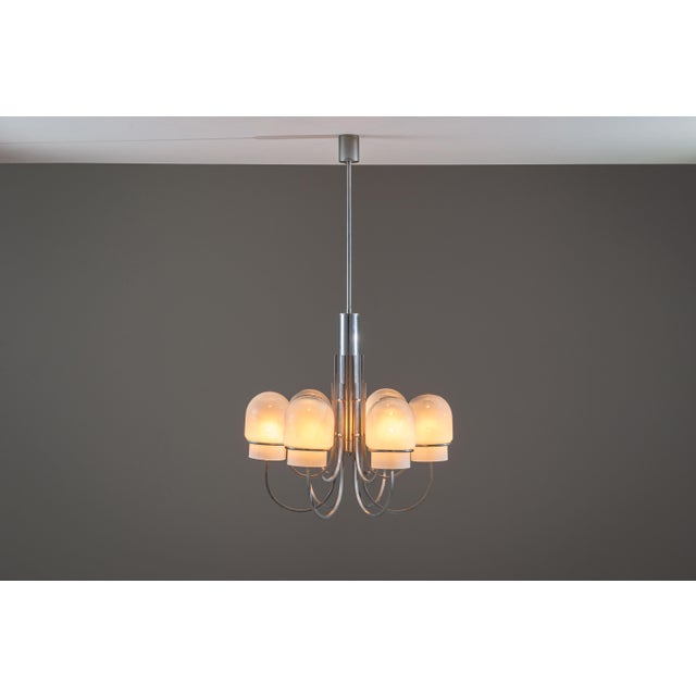 1960s Vintage Chandelier with Six Misty Glass Shades by Gaetano Sciolari, 1960s For Sale - Image 5 of 18