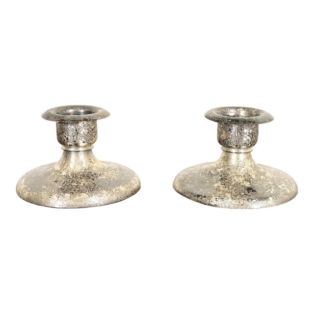 Roycroft Arts & Crafts Silver Finished Copper Candlesticks, Pair For Sale