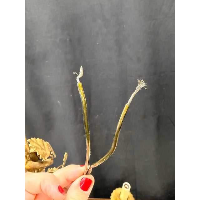 Antique Scrolling Vines French Gold Tole Chandelier With Original Gilding For Sale - Image 10 of 10