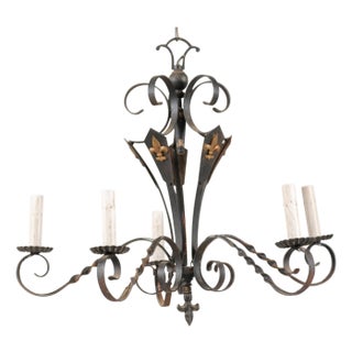 Vintage French 5-Light Iron Chandelier For Sale