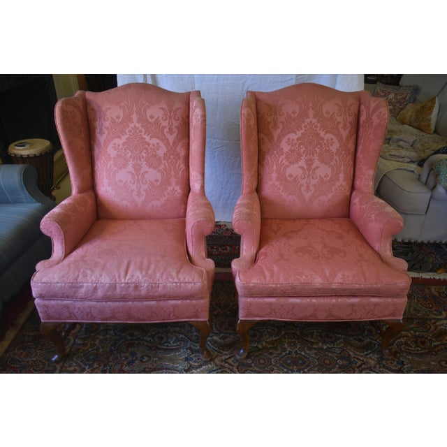 Queen Anne Baker Style Wingback Chairs For Sale - Image 4 of 10