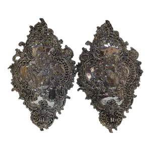 Mid 18th Century Repousseé Silver on Brass Sconce Backs- a Pair